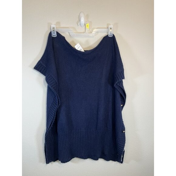 Loft Womens Sweater The Modern Poncho Blue Gold Buttons Size XS S - Picture 2 of 13